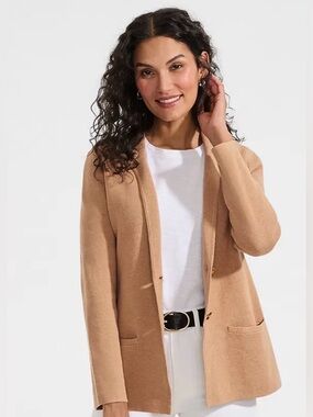 Lands' End Fine Gauge Cotton Button Front Blazer Sweater Size Large 14-16 Petite